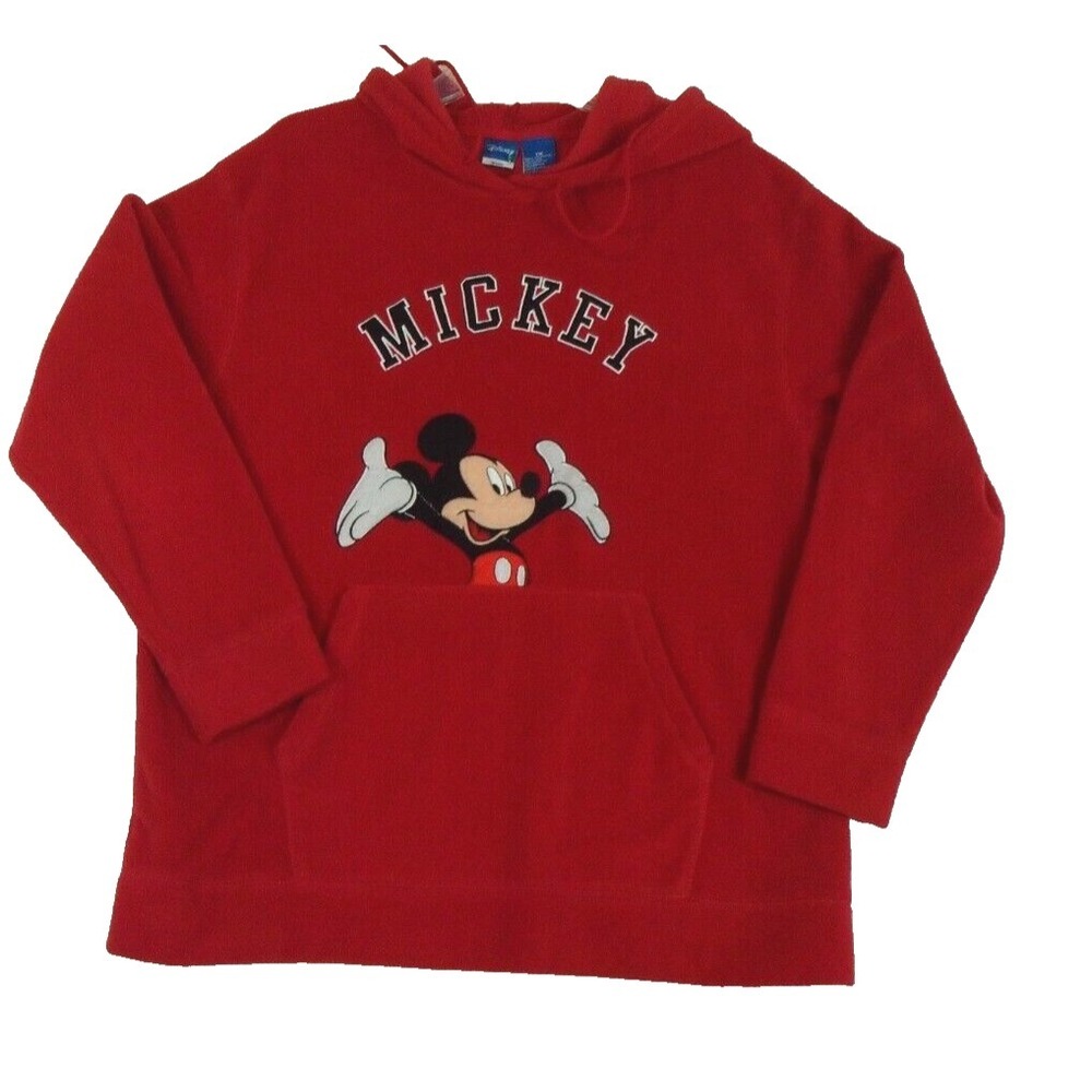 Disney Mickey Mouse Red Fleece‎ Pullover Hoodie Sweatshirt 1X Embroidered